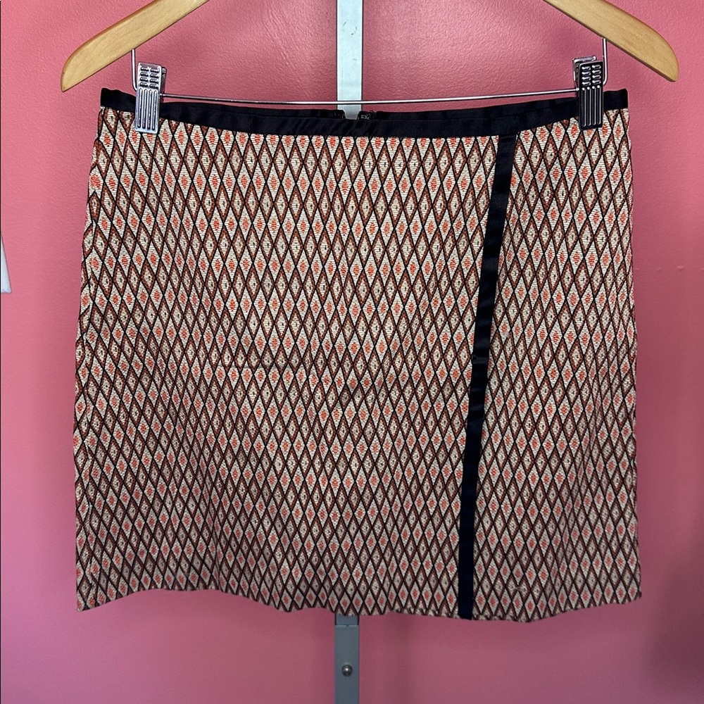 NWT W by Worth Espresso Ivory Terra Cotta Diamond Jacquard Skirt, Size 4